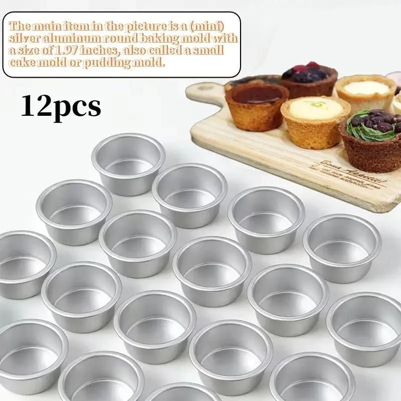5.08cm Cake Pan Set of 12pcs, Mini Round Cake Molds for Baking, Small Nonstick Aluminum Pans for Home Party, Cheese, Pizza, Quiche Baking