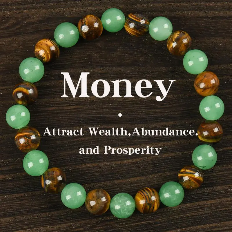 Arpurraina Money Attraction Bracelet with Green Aventurine & Tiger Eye -    blue friendship bracelet beaded  jewelry protection bracelet encouragement gift fashion artificial bracelet  of  the  day Colorblock Beaded Crystal Bracelet personal strength