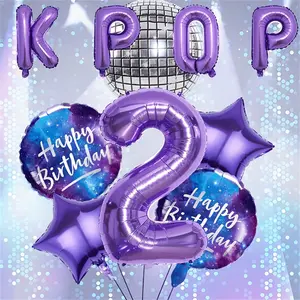 Y2K Party Decor Set, 32" Number Foil Balloon, 18" Silver Color Disco Ball, Star, Galaxy Balloons, 16" K-Pop Letter Balloons