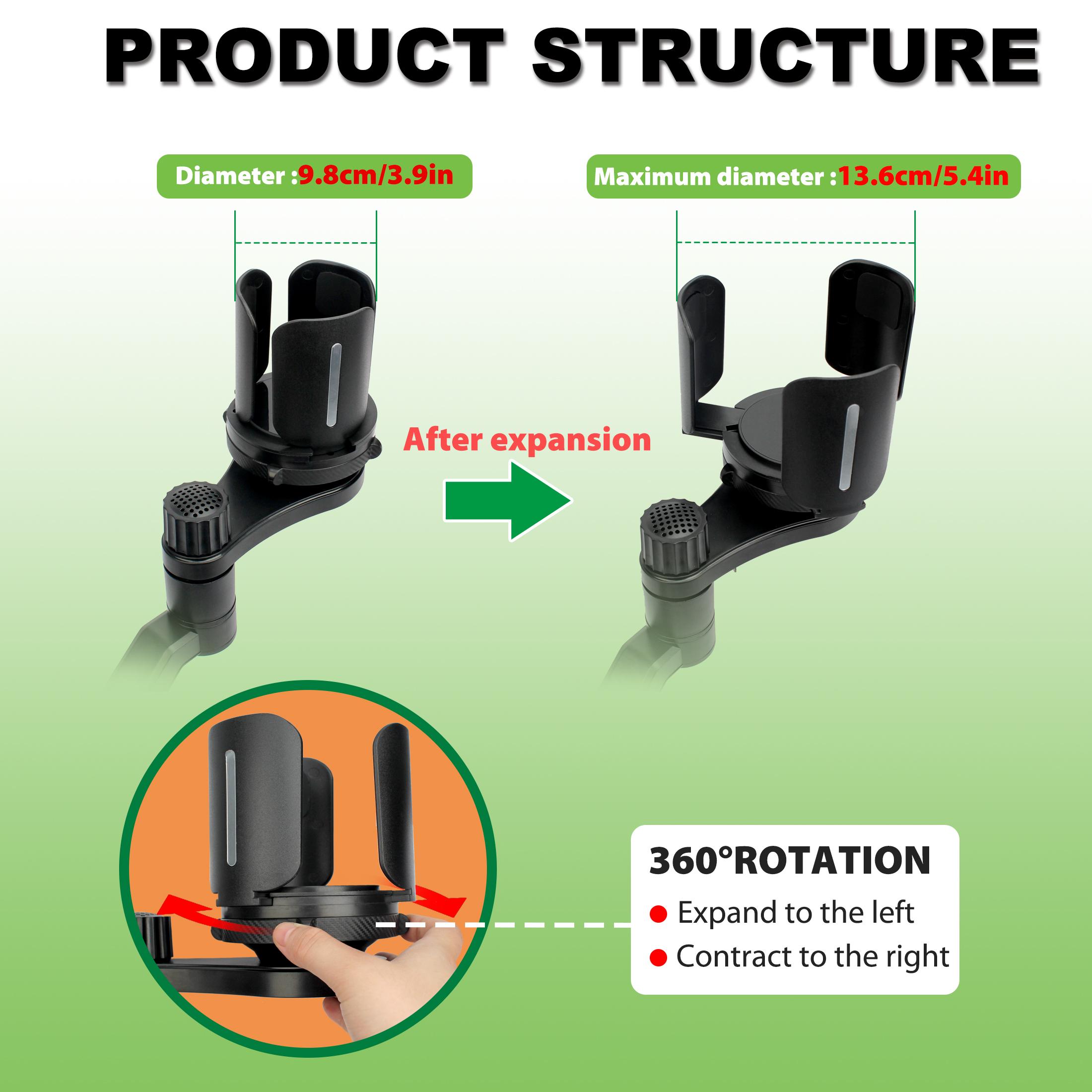 Adjustable Car Cup Holder Extender with Dual Cups, 360 Degree Rotating Design, Durable Interior Organizer for Most Cars