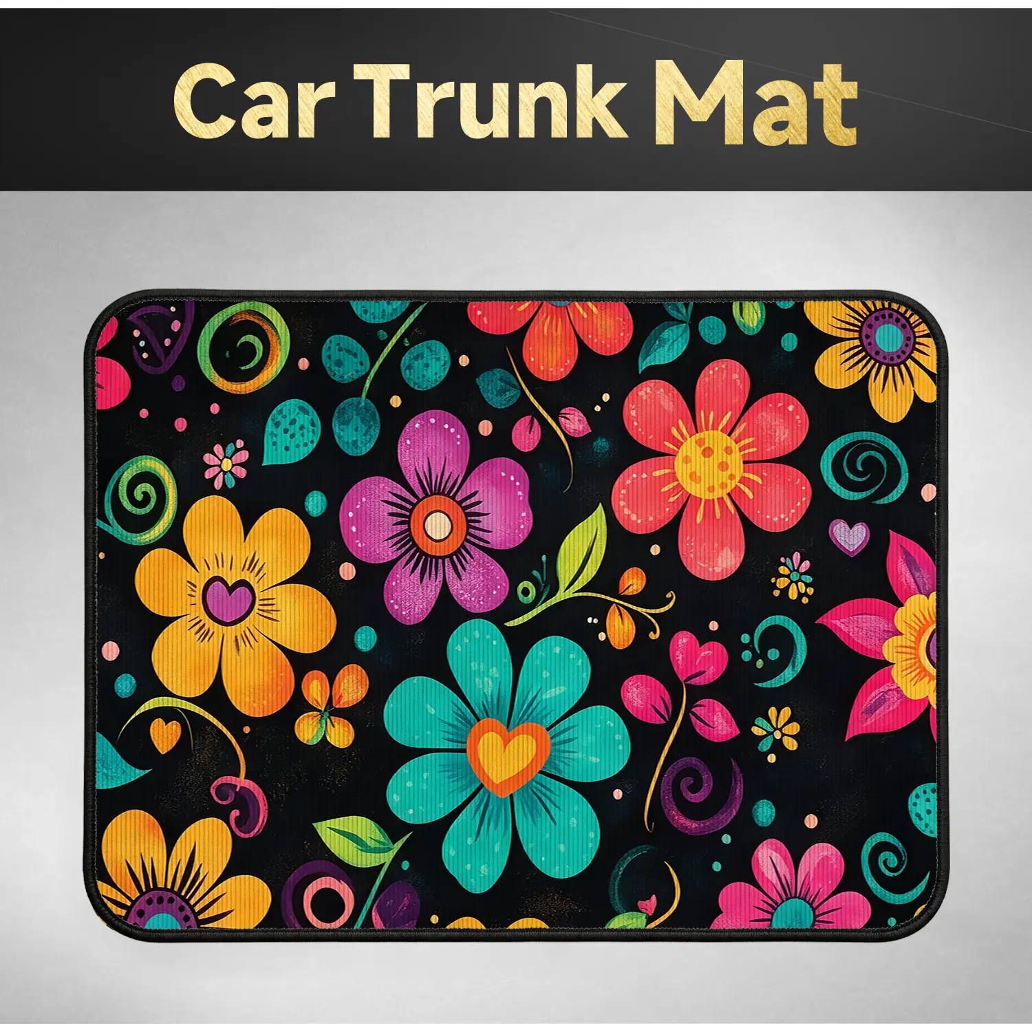 Bohemian Floral Print Car Trunk Mat, Waterproof Anti-Slip Cargo Liner, Universal Washable Pet Boot Mat for Sedan, SUV, Van Car Interior Accessories
