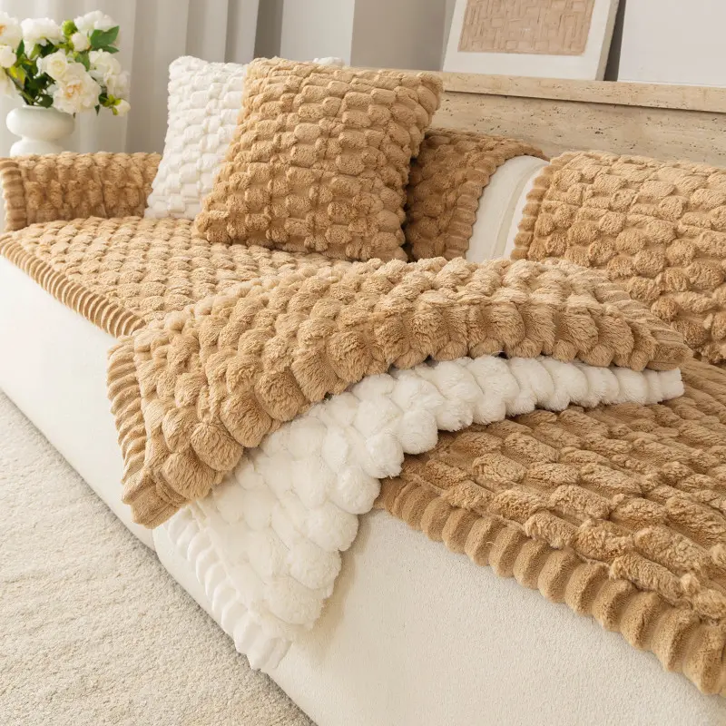 1pc Plush Sofa Cushion, Thick Winter Warmth Non-Slip Furniture Protector, Pet-Friendly, Living Room & Bedroom