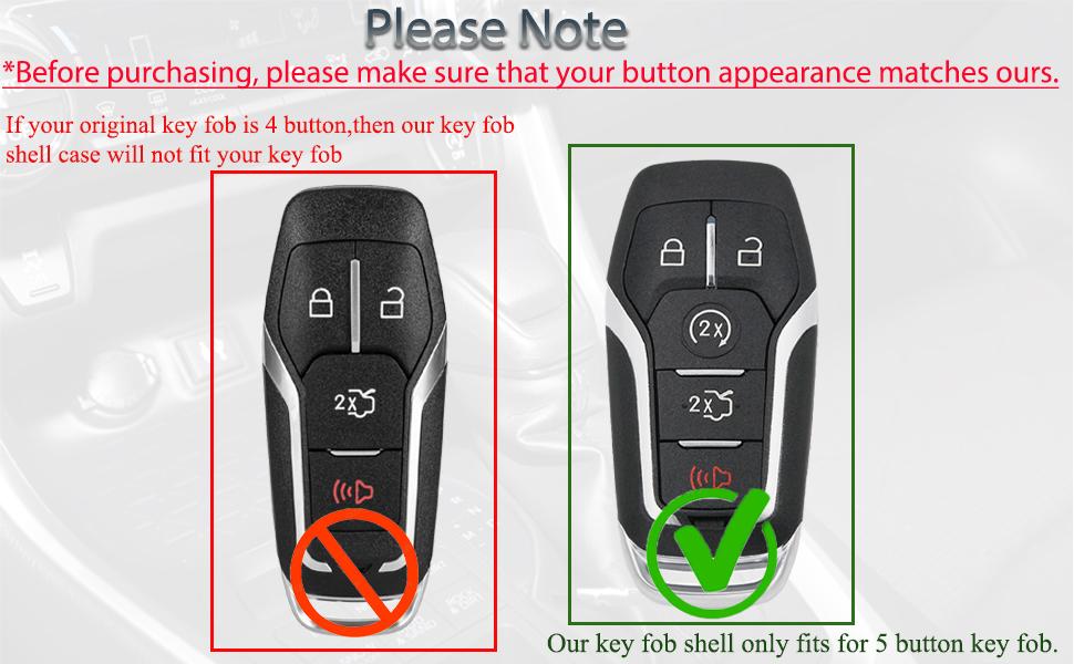 Key Fob Shell Case Replacement Fits for Ford Mustang Fusion Edge Explorer F150 F250 F350 Lincoln MKZ MKX MKC 2014-2017 Keyless Entry Remote Control 5 Button Pad Cover M3N-A2C31243300