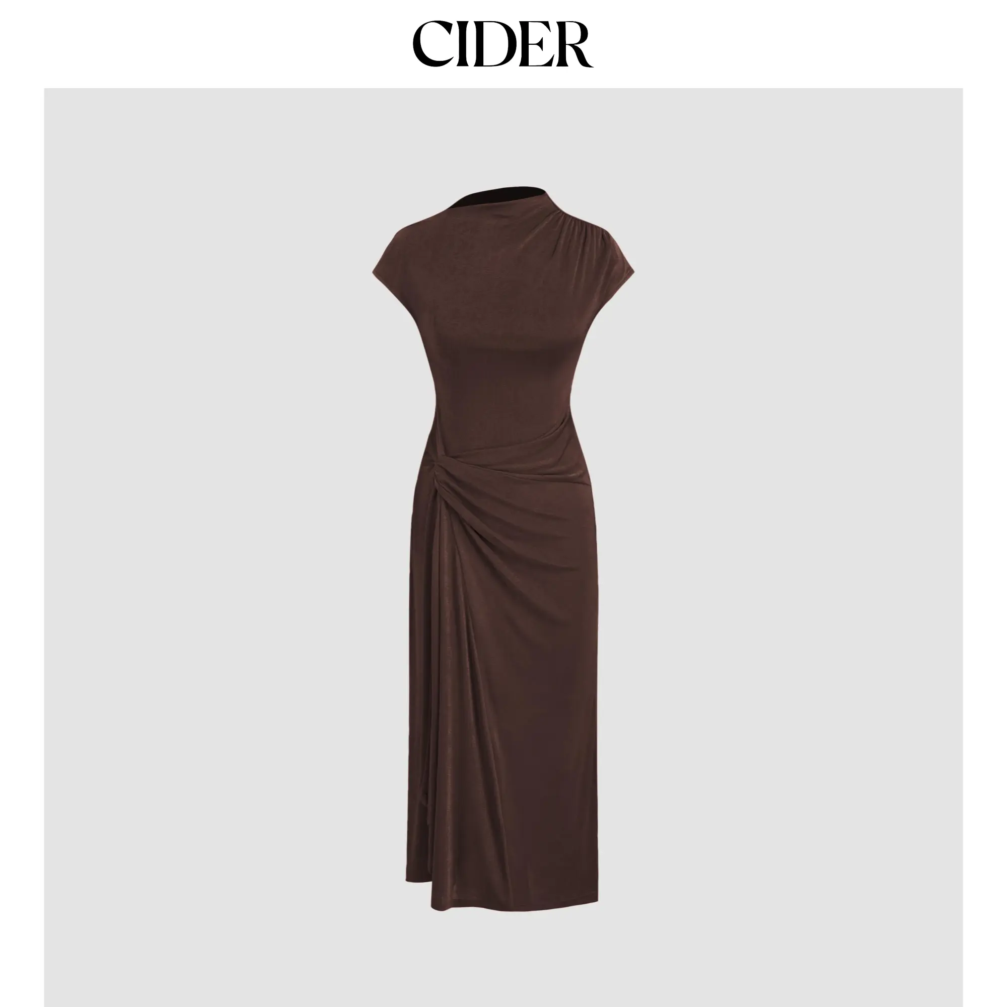 Women's Casual Cider High Neck Solid Twist Ruched Split Maxi Dress - 3 Colors, Size 0-10 SummerFinds