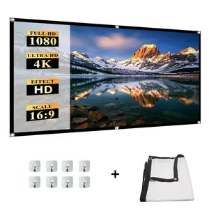 100 Inch Projection Screen, 16:9 and 4:3 Aspect Ratios, Compatible with 4K Uhd and 1080P Full HD, Crinkle-Free, High Contrast, Wide Angle, HD Projector Screen