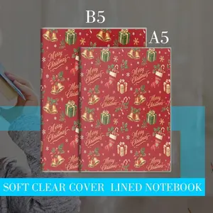 Festive Christmas Themed Notebook, Double-Sided Print with Golden "Merry Christmas" Text, Gift Boxes, Stockings & Snowflake Elements, Multiple Specifications Available, Ideal for Office Daily Note-Taking & Casual Use