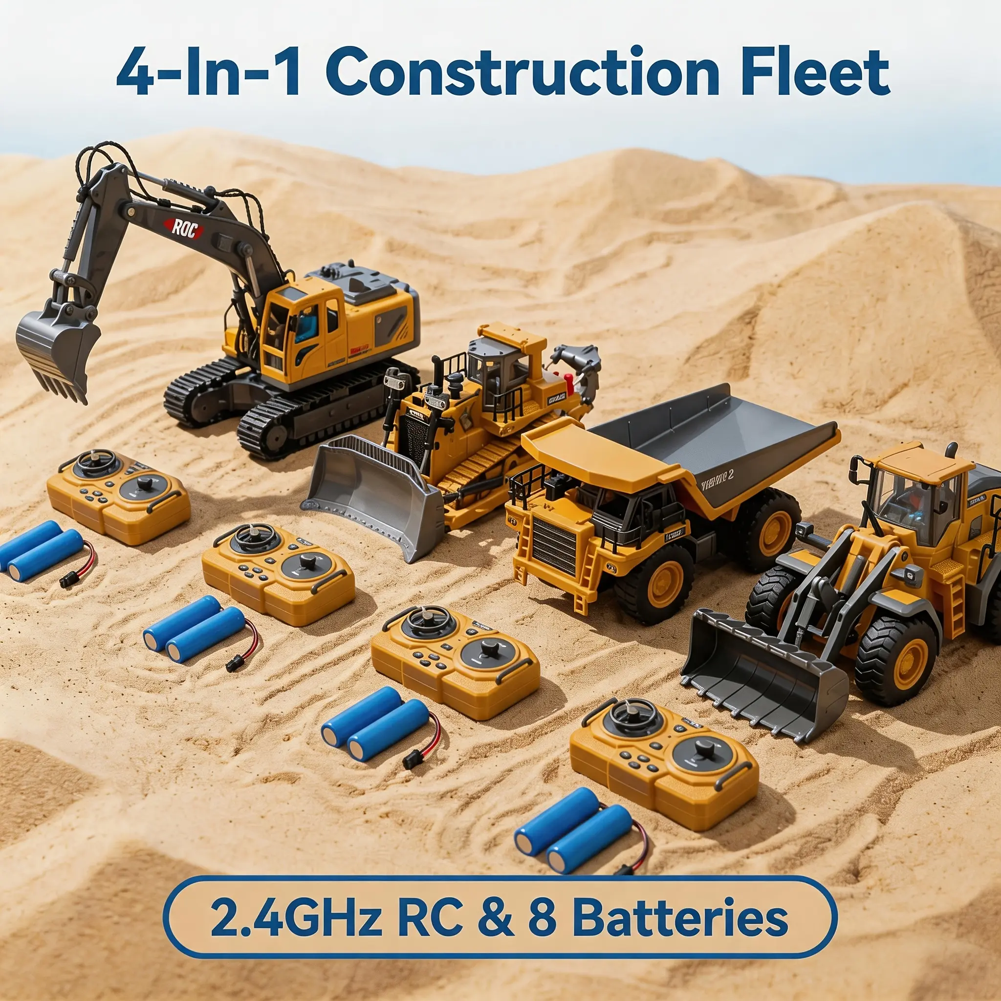 4 3 2 Pack Remote Control Engineering Truck Set 2.4G 1:24 1:64 RC Excavator Dumper Bulldozer Alloy Plastic Construction Toy Car for Kids Newest Gift