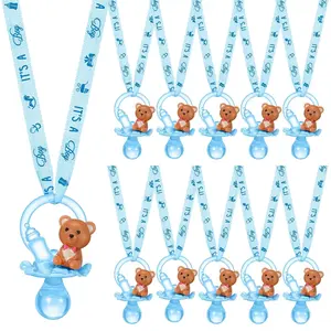 36 Pcs Shower Party Pacifiers Necklace Bear Bottle Acrylic Pacifiers Charm Pacifier Chain for Guests Gender Reveal Party Favors Prize Table Scatter(Cool,Blue)