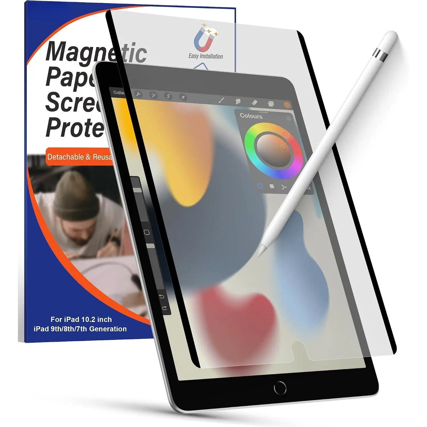 Paper Screen Protector for iPad 9th/8th/7th Generation (10.2-inch) 2021/2020/2019, Detachable Matte Screen film compatible with iPad 10.2-inch, Write and Draw Like  Paper, Anti-Glare Screen Protector
