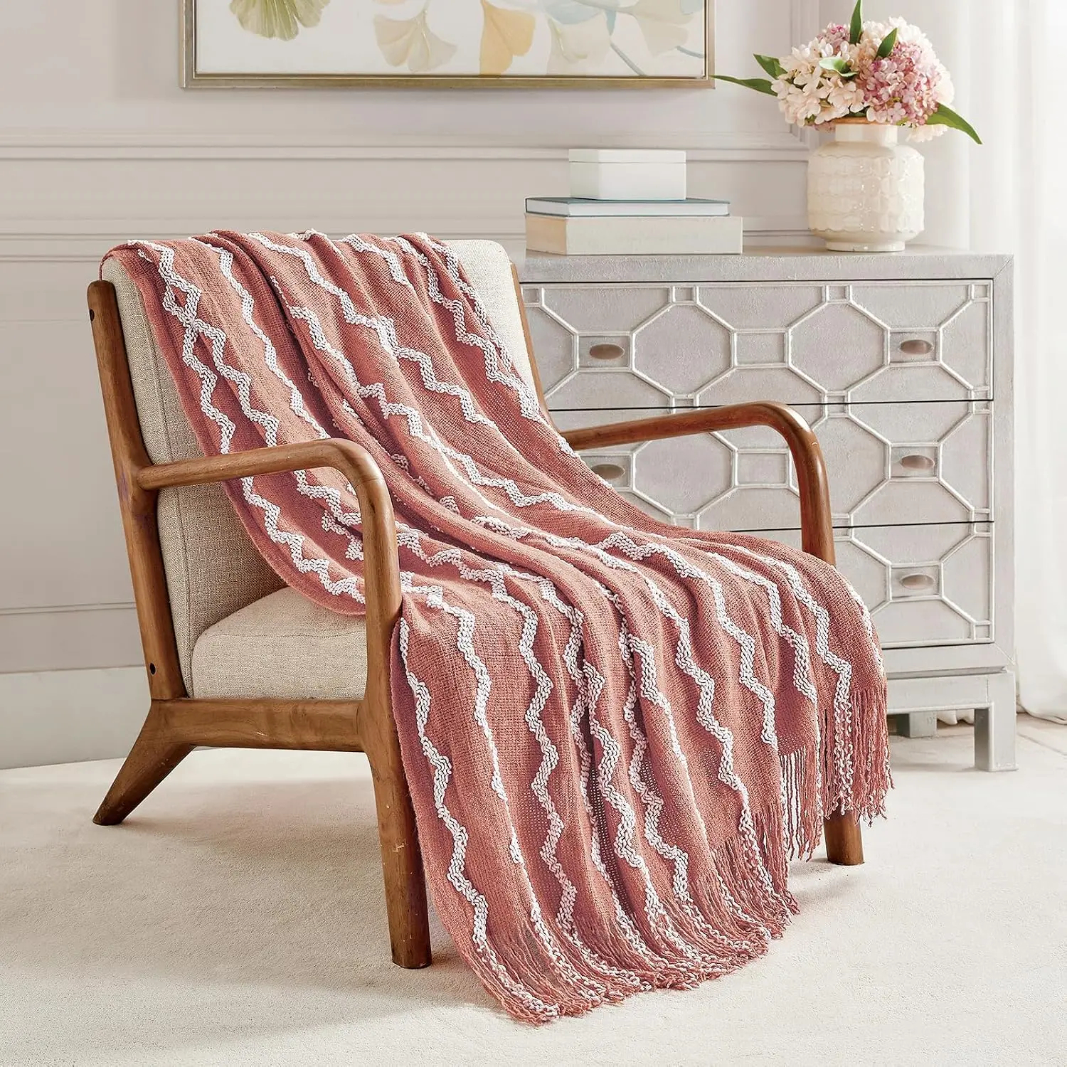 Knitted Throw Blanket Boho Chenille Sofa Blanket, 50x60Inch | Chenille Throw Blanket Textured Solid Soft Throws and Blankets for Sofa or Bed Knitted Decorative Blanket