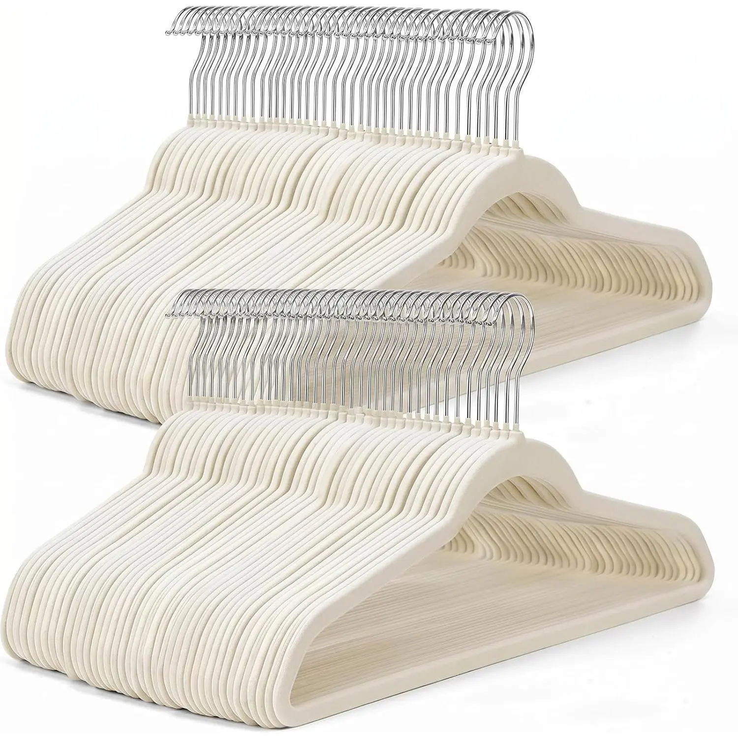 Ivory Velvet Hangers 50 Pack - Non Slip Felt Hangers Closet Essentials, Premium Space Saving Hanger, Gentle on Clothes, Sturdy Shoulder Design