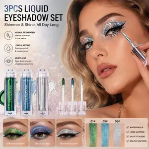 3-piece colored liquid eyeshadow set, sparkling gradient eyeshadow, waterproof and sweat-proof long-lasting eyeshadow, eye makeup enhancement tool for women, suitable for parties, stage performances, and birthday makeup