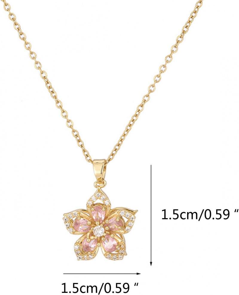 Fashion Lucky Five-Petal Flower Pendant Necklace Sparkle Gold Zircon 360° Rotatable Chic Daily Accessory Luxury Elegant Perfect Valentine's Day Gift