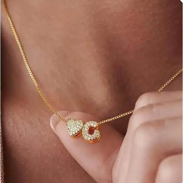 Trendy Non Tarnish Necklace Dainty 14K Gold Plated Personalized Heart Monogram Letter A-Z Pendant Necklace Inlaid Shiny Cubic Zirconia Chain Birthday Gifts Versatile Daily Wear & Party Jewelry