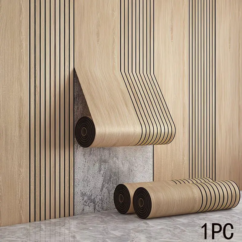 1 roll of peel-and-stick wood grain stickers, retro wood strips self-adhesive wall panels, waterproof and scratch-resistant soundproof wallpaper, Faux wood wallpaper, Textured Wall Paper, suitable for decoration of living rooms, bedrooms, cafes, offices