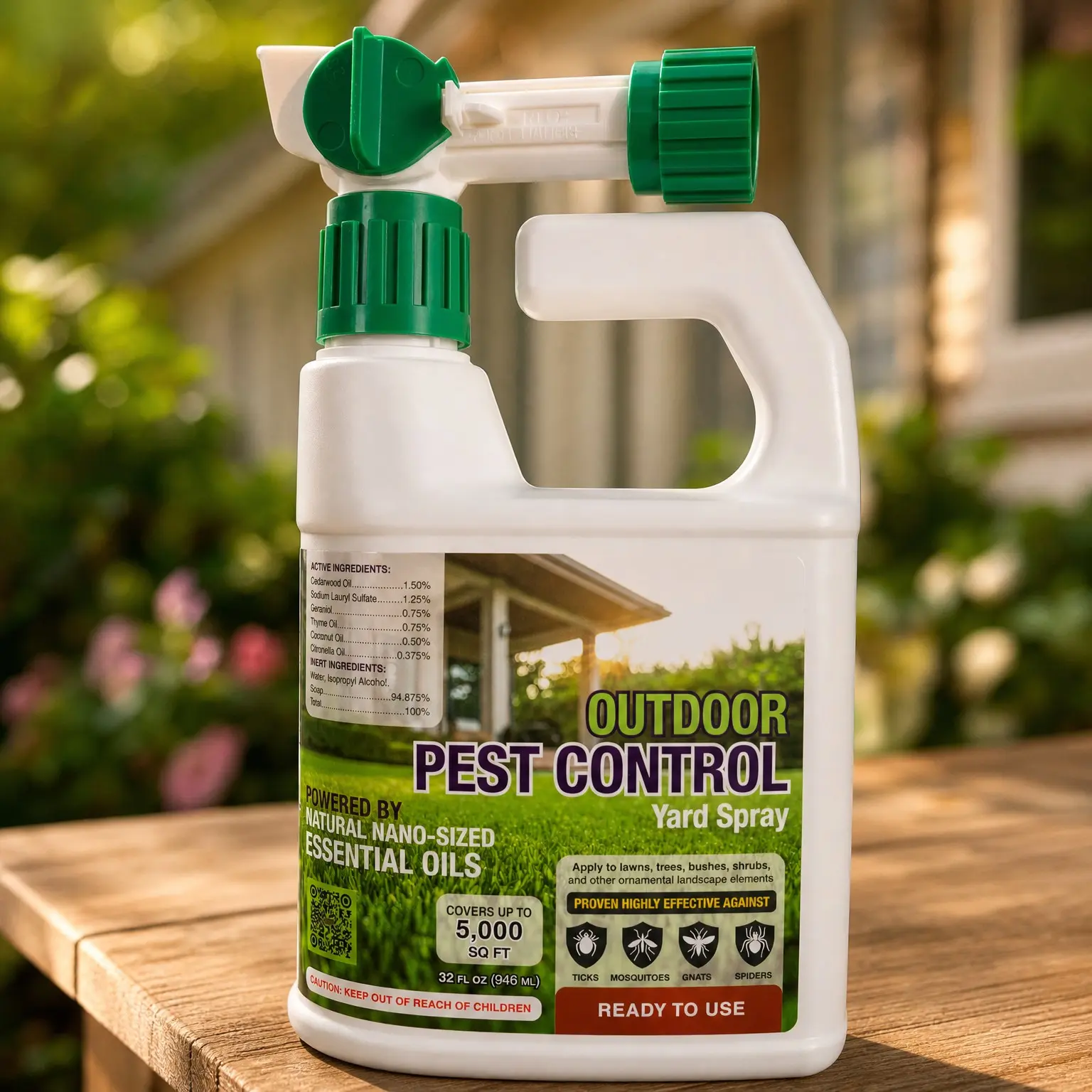Ready-to-Use Essential Oil Outdoor Pest Control Spray, 32 oz – Repels Mosquitoes, Ants, Fleas, Ticks & Gnats on Lawns and Outdoor AreasGift