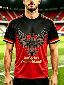 Men's Summer Quick-Dry Breathable Soccer Jersey, Gold War God Eagle Spread Wings, Short Sleeve Sporty Casual Top