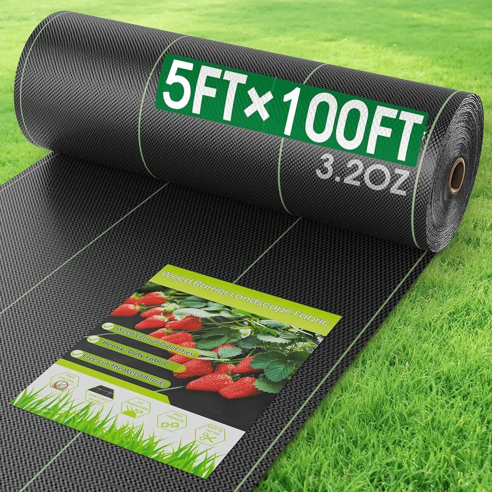 LDQ Heavy-Duty Weed Barrier Landscape Fabric, 5x100Ft 3.2Oz Woven Geotextile Ground Cover, for Weed Blocking in Gardens, Driveways, French Drains