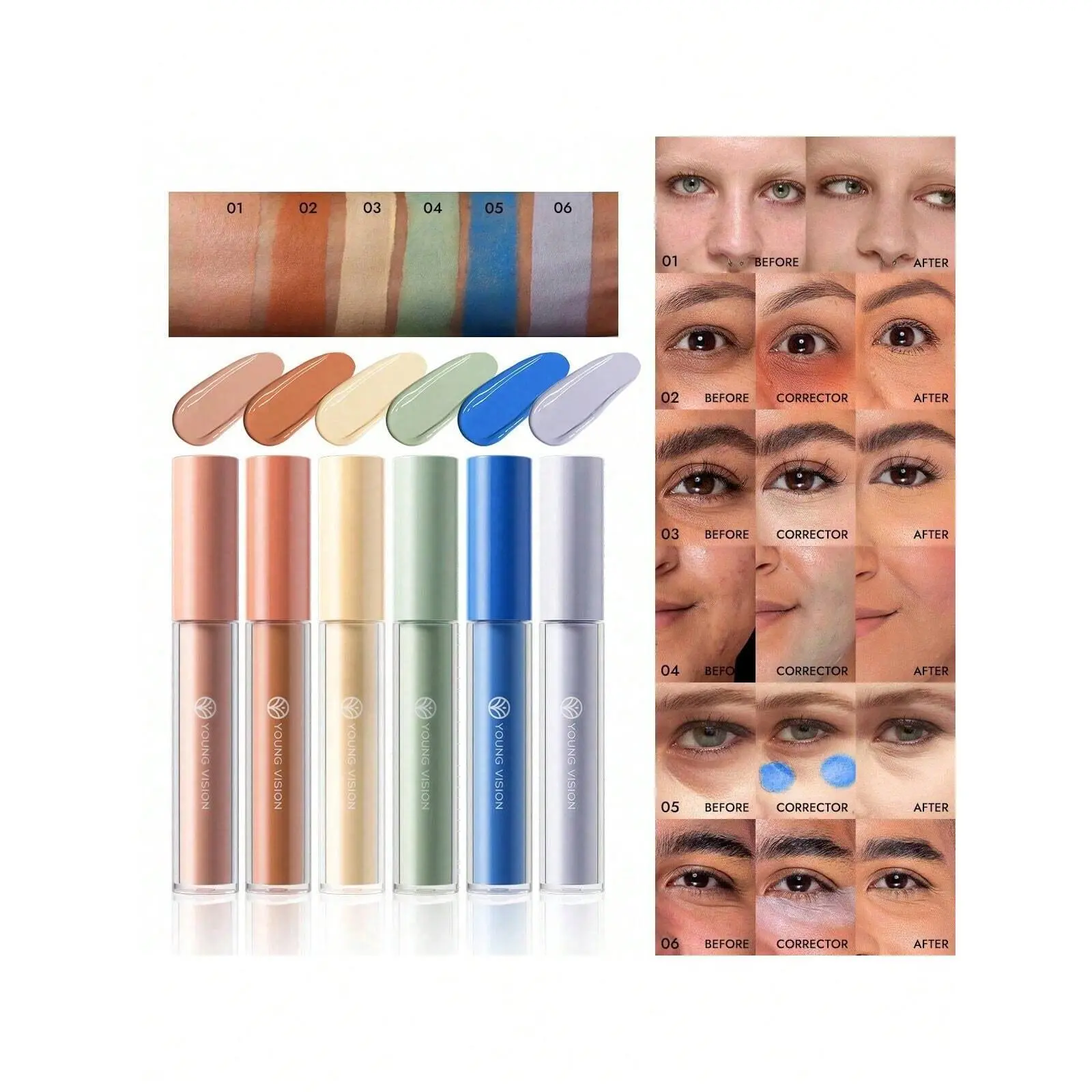 Color Correcting Concealer Palette, 6-Shade Compact Creamy Cosmetic for Daily Blemish & Redness Coverage, Long-Lasting Natural Finish