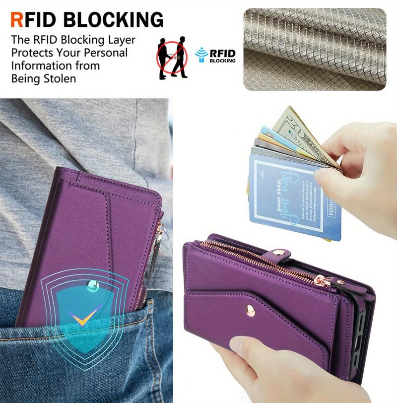 For IPhone 17 16 15 Wallet Case For Women, Support Wireless Charging With Blocking Card Holder, Wallet Detachable Magnetic Phone Case Crossbody Strap_voghion.com