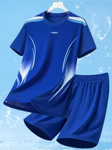1set Men's Summer Casual Breathable Sportswear Short Sleeve + Shorts, Gradient Fashionable Print Short Sleeve T-shirt and Simple Comfortable Shorts, suitable for outdoor jogging and training, fitness and sports, as a gift
