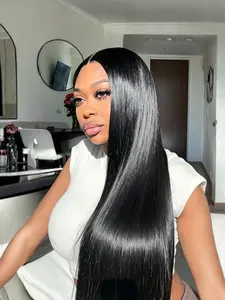 100% Human Hair Straight  1B Natural Black Hair Extensions 8-30 Inch Soft Silky Virgin Hair Weave Bundle Full Thick Density No Shedding No Tangling Long Straight Human Hair Extension For Black Women Daily Wear And Salon Style