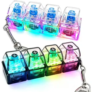 2 Pack Keyboard Fidget Keychain with LED Lights, 4-in-1 Stress Relief Clicker Toy, Keyboard Button Finger Clicker for Anxiety Relief, Sensory Decompression Toy for Kids & Adults (Transparent)fidget toys