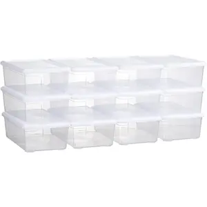 12 Pack 6QT Plastic Storage Bins with Lids, Stackable Shoe Storage Boxes Organizer Bins, Craft Organizers and Storage for Shoes Organization (White)