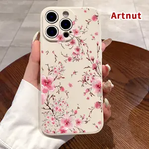 Phone Case for iPhone 17 Air 16 Pro Max 15 14 Plus 16E 13 12 Mini 11 Promax X XS XR XSMax Pink Plum Blossom Watercolor  Pattern Full Body Protection Ultra Slim Bumper Cover Gift