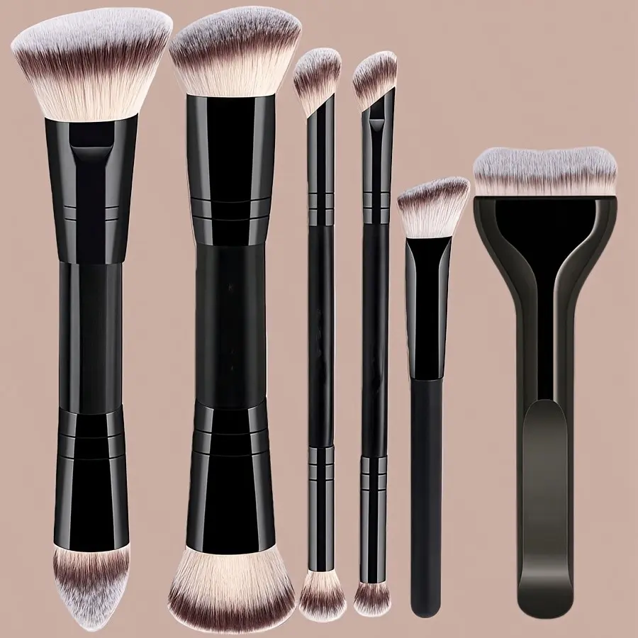 Yzimeng 6-Piece Makeup Brush Set, Long-Lasting, Includes Foundation, Powder, Blush, Concealer, Contour, Highlighter, Eyeshadow Brushes, Synthetic Bristles