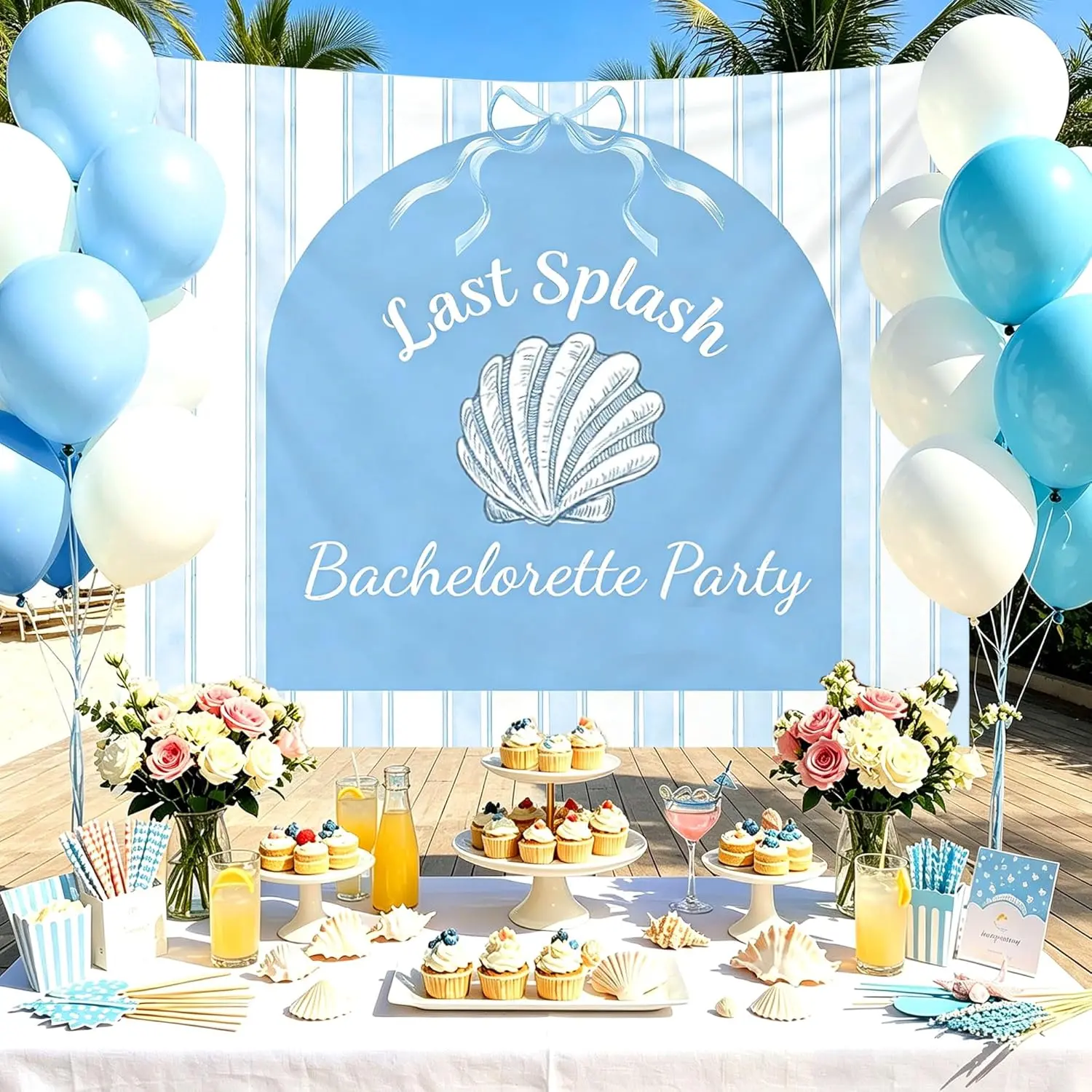 Last Splash Blue White Coastal Banner Balloons - Large Banner, Easy Setup Party Decor for Bachelorette Bridal Party, Bride To Be Beach Bach Background Sign, Light