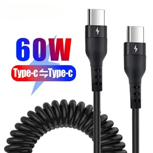 60W C-C Fast Charging Electronic Cable 5A Spring Telescopic Car Charger Cable High Speed Charging Data Cable Cellphone Accessories