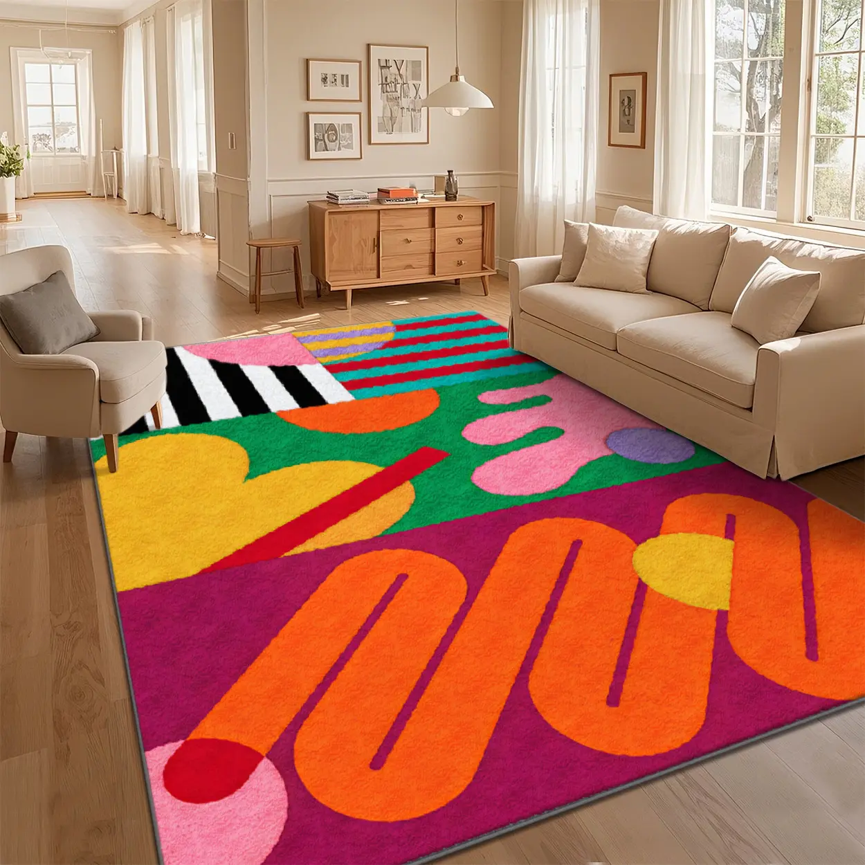2x3ft Polyester Velvet Rug - Abstract Art, Bold Print, Washable, Non-Slip, Indoor Use for Nursery/Entry, Local Delivery