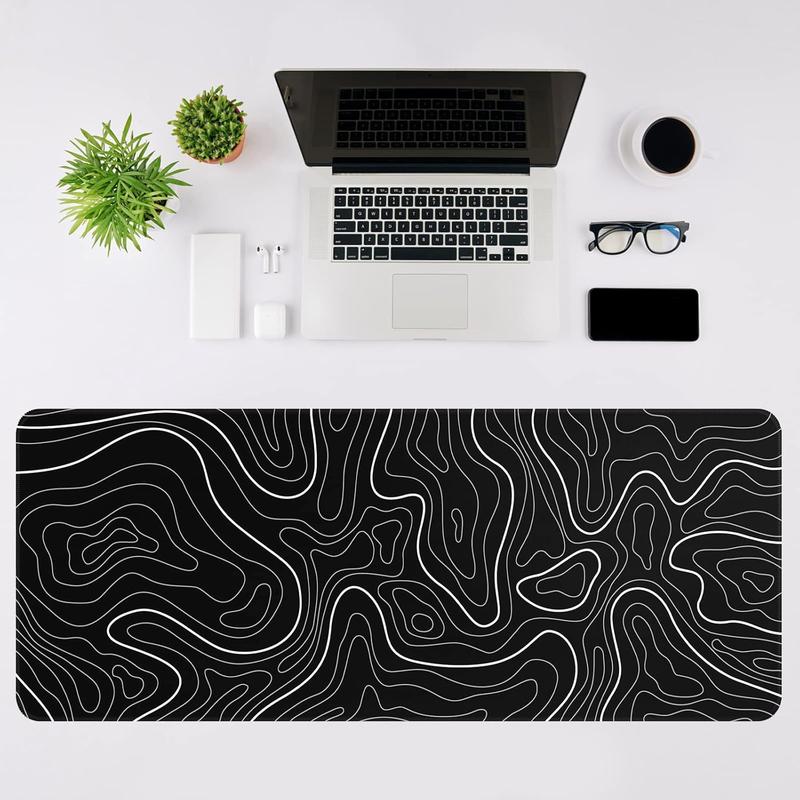 Pad Gaming Mousepad 31.5 x 11.8in Large  Pad for Keyboard and  with Anti-Slip Rubber Base, Keyboard Pad XL  Mat for  and Office(Black with White Topographic Line)