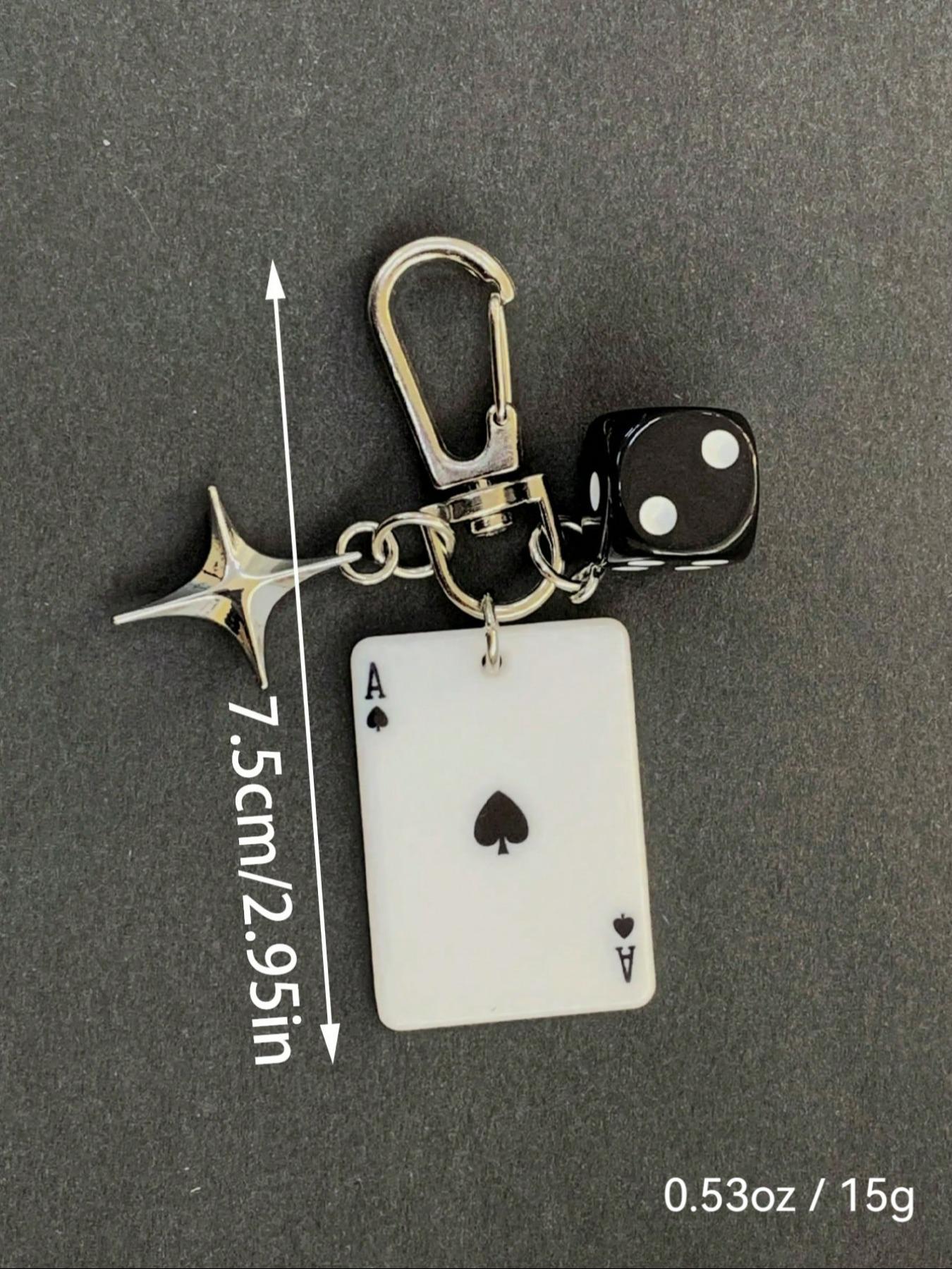 Poker Dice Keychain Set with Star Pendant, Club Diamond Alloy Metal Keychain for Bags, Cartoon Number Theme Jewelry, Car Key Chain Accessories