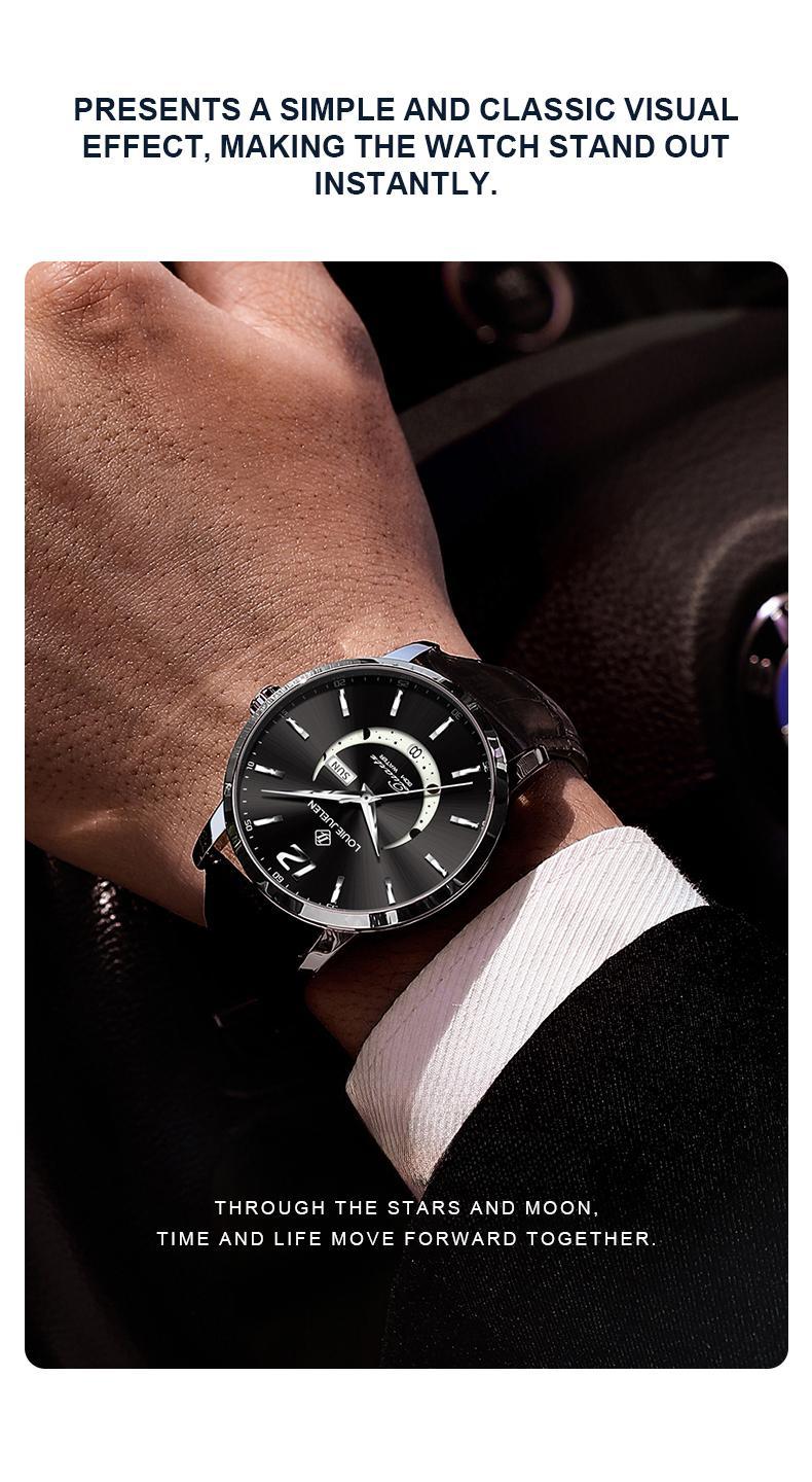 Swiss Luxury Business Chronograph: Genuine Swiss Movement,42mm Alloy Case&Leather Strap,Waterproof Luminous Dial with Calendar,Versatile Style for Work, Social&Leisure