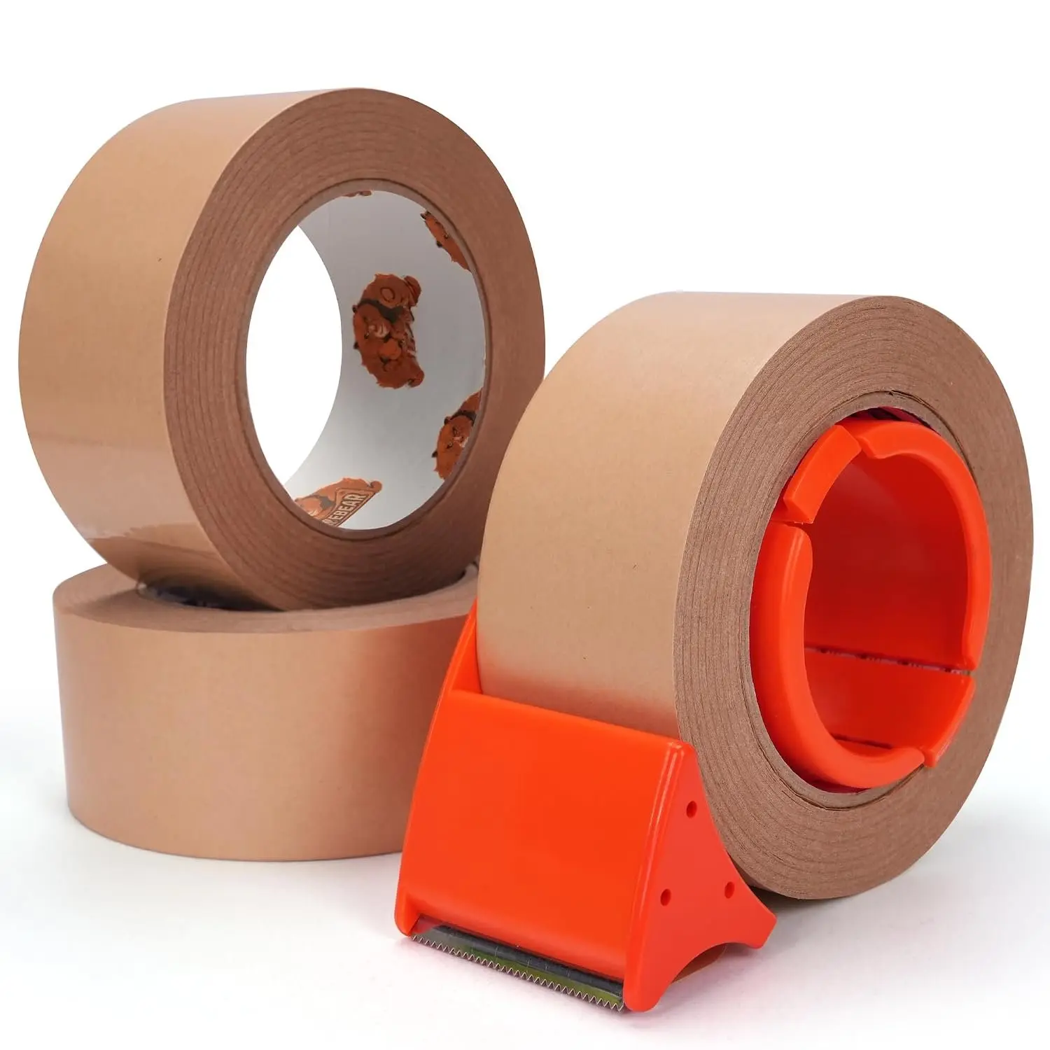 Paper Packing Tape with Dispenser,  | 2Inch x 55Yard Coated Surface  Packaging Tape Brown Cardboard Tape for Moving, Shipping, Sealing Boxes, 3Rolls