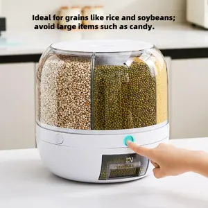 Grain Storage Container Dispenser, 6 Grids Rice Dispenser Rotating, 360° Rotating Food Dispenser One-Click Output Rice Storage Round Grain Dispenser Kitchen for Small Grains, Beans, Rice