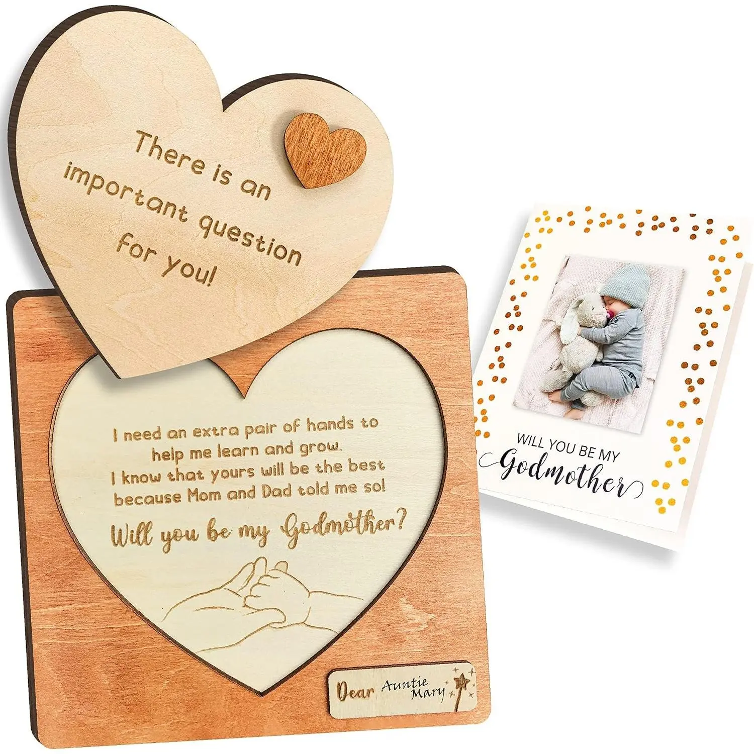 Will You Be My Godmother Proposal Gift Set - 5.5 Inch Wooden Puzzle Sign with Stand & Asking Card with Photo Space, Baptism Keepsake for GodmotherGift
