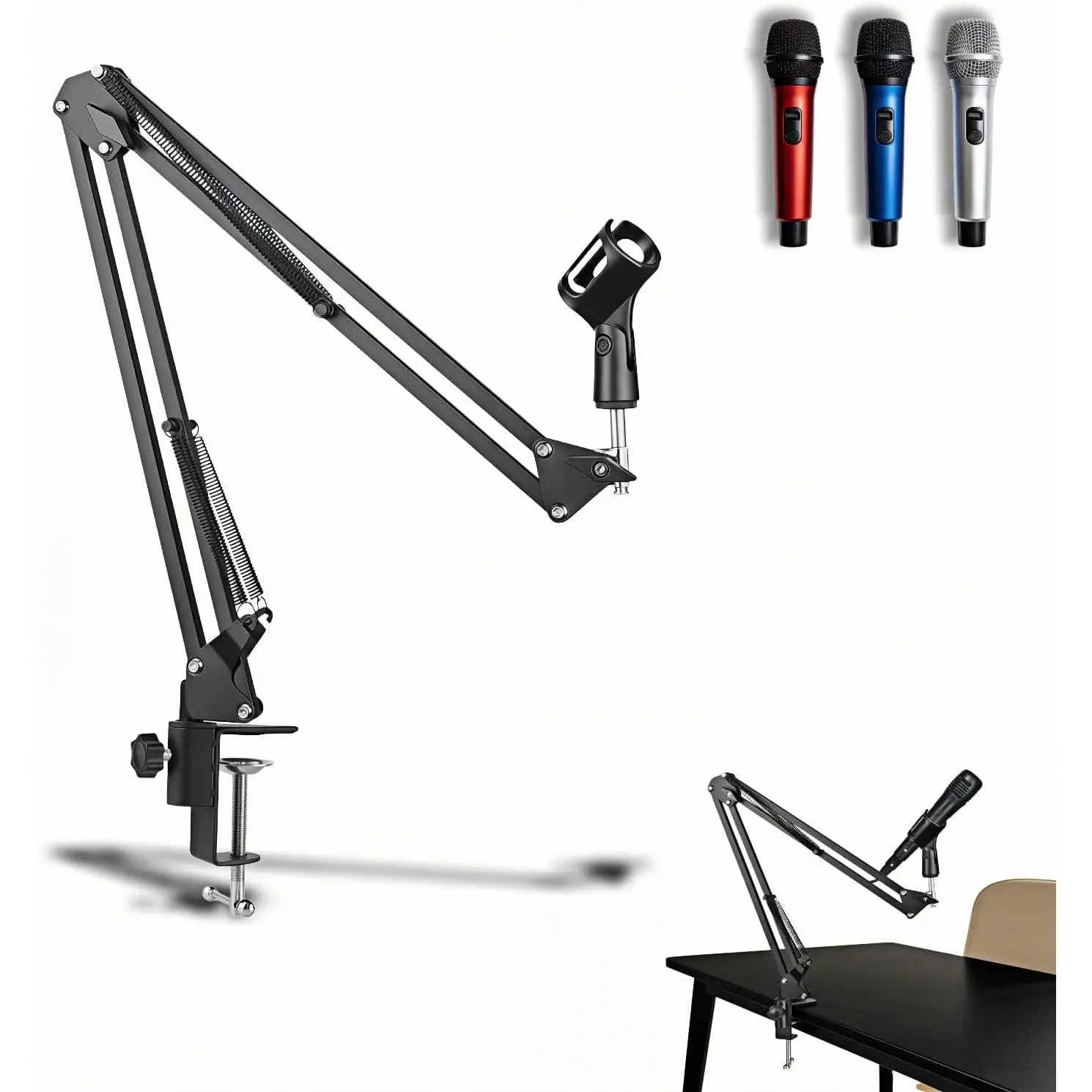 Microphone Boom Arm Stand, Adjustable Desk Mount Scissor Arm with 360° Rotation, Heavy Duty Metal, for Podcast, Recording, Streaming, Gaming, Voice-Over, Studio,  Office – Black