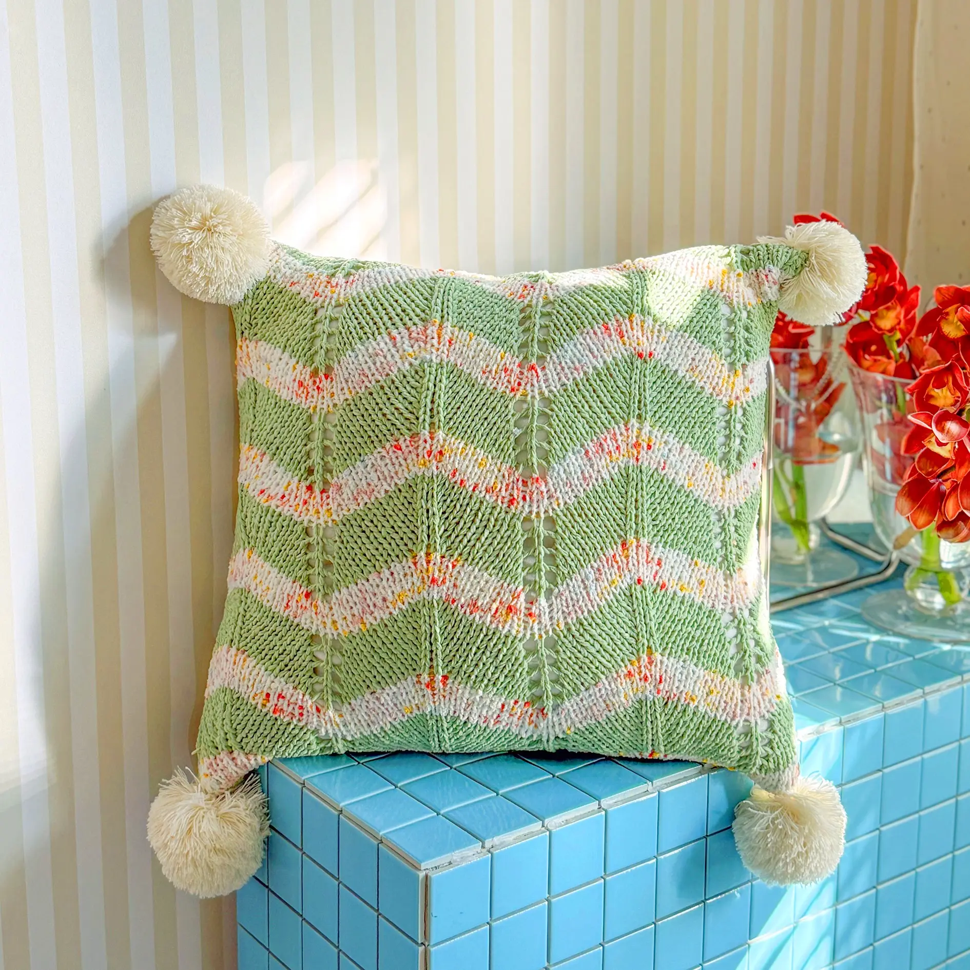 Apple Christmas Theme Hollow Out Knitted Pillowcase, Sofa Cushion Cover, Bed Pillow Soft Decor, Holiday Decoration