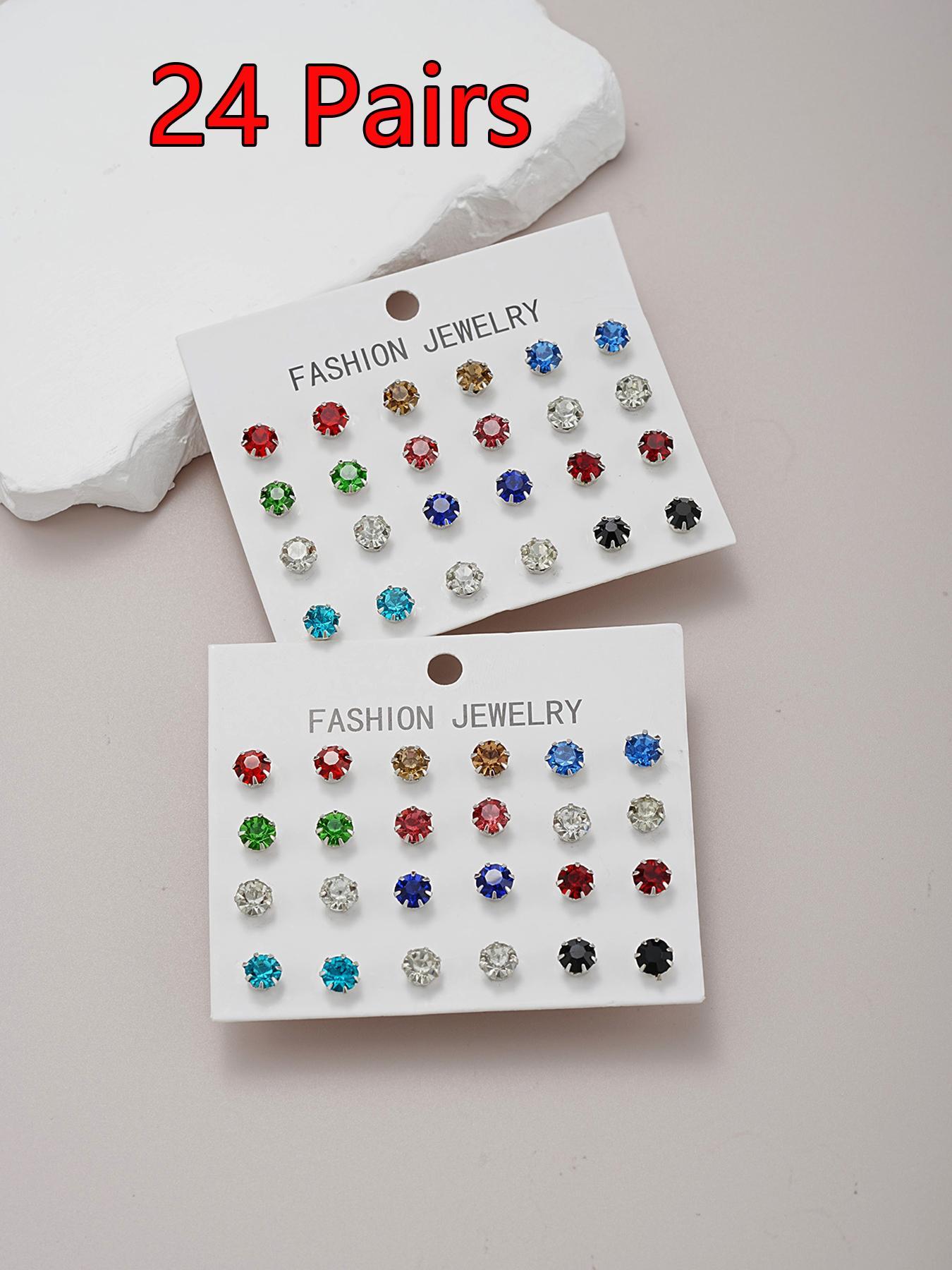 12/24/36 Pairs Irregular Size Rhinestones Decor Stud Earrings for Party,  Luxury Jewelry, Summer 2024 Elegant Trendy Stud Earrings, Women Jewelry Accessories for Party & Daily Decoration, Valentine's Day, Gift