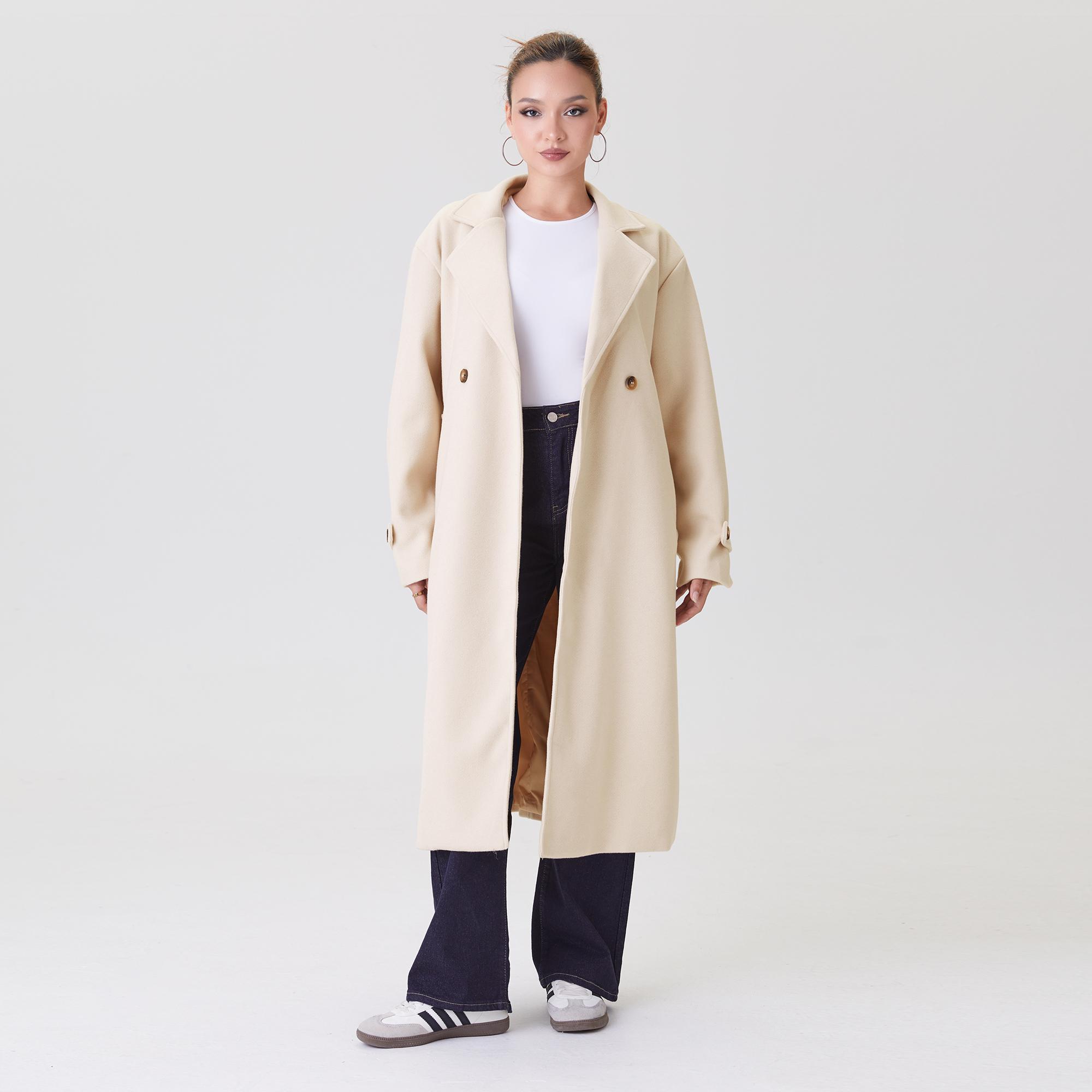 KatchMe Women's Elegant Double-Breasted Notch Lapel Long Sleeve Thermal Outerwear, Cozy Jacket Outfit for Fall & Winter, Versatile Long Coat