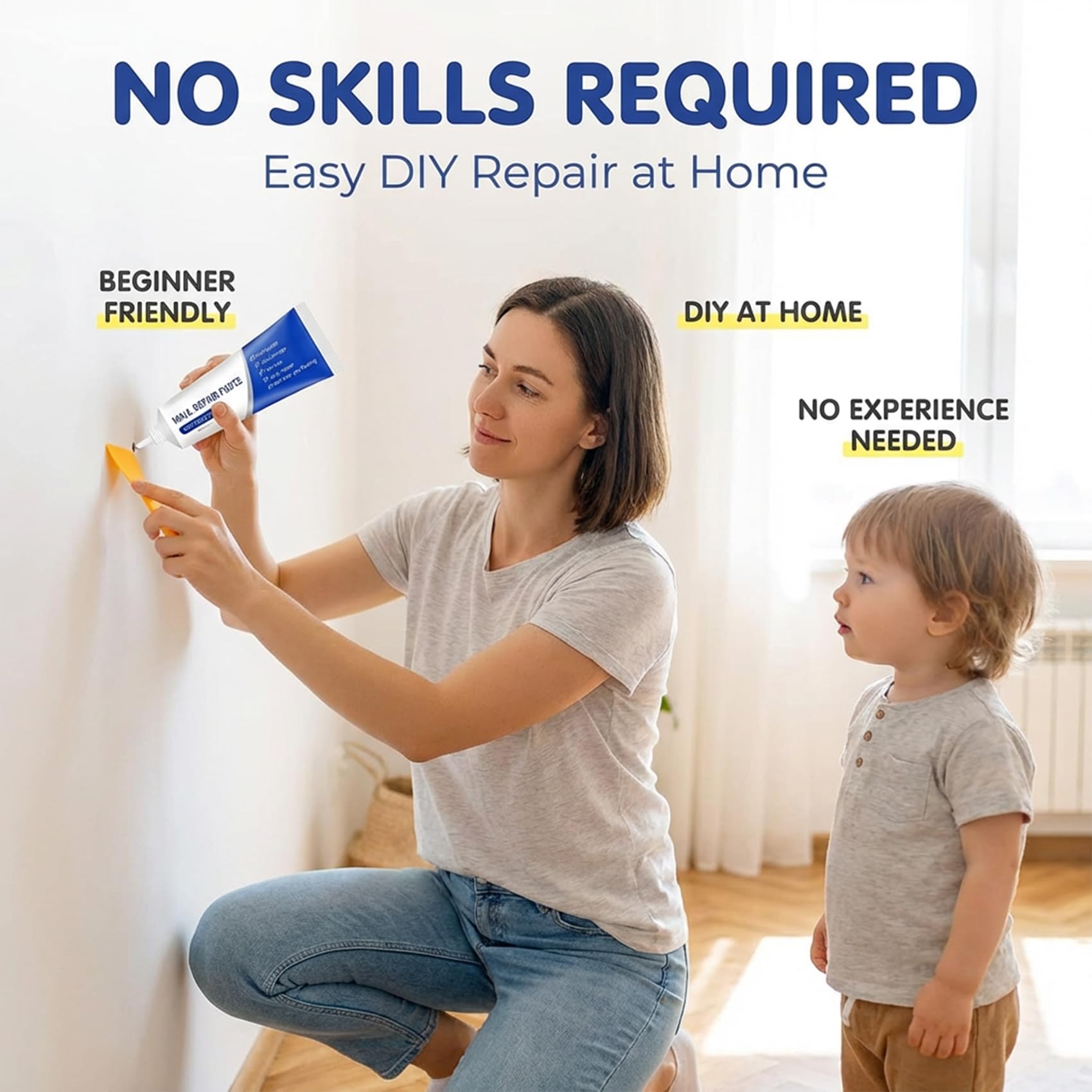 3Pcs Efficient Drywall Repair Kit with Scraper, 2026 Upgrade Quick Drying Wall Repair Paste for Cracks and Holes, Multi Functional Wall Mending Agent for DIY Home Fix