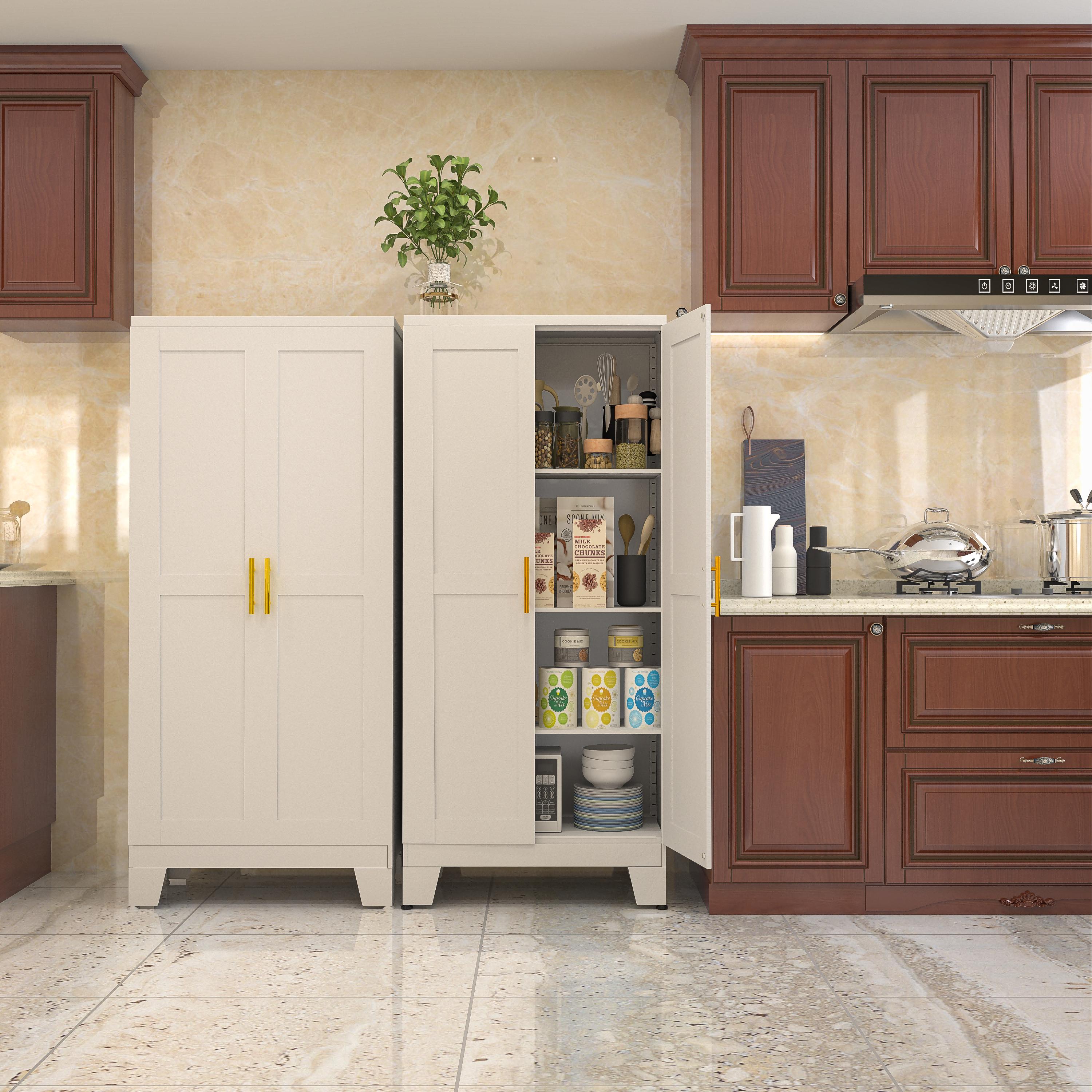 61.02" Pantry Cabinet, Kitchen Pantry Storage Cabinets with Adjustable Shelves and Feet, White Pantry Storage Cabinet for Kitchen, Dining Room, Living Room and Bathroom Cupboard Furniture