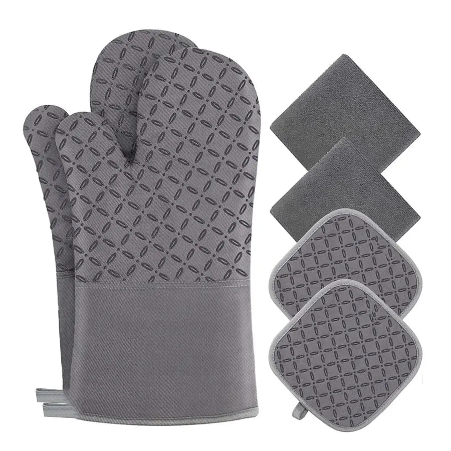 6Pcs Oven Mitts Pot Holders & Kitchen Towels Set, Heat Resistant Non-Slip Surface Cooking Gloves Hot Pads, Kitchenware Kitchen Baking Supplies, Perfect Christmas Holiday Gift