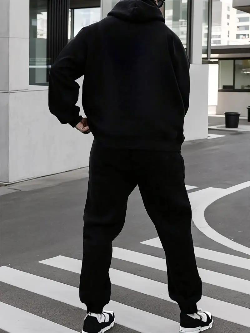 Men's New York Printed Hoodie Sportswear Set - Polyester Sportswear Set with Pocket, Long Sleeve, Loose Style, Knitted Fabric, Autumn/Winter, Slightly Elastic