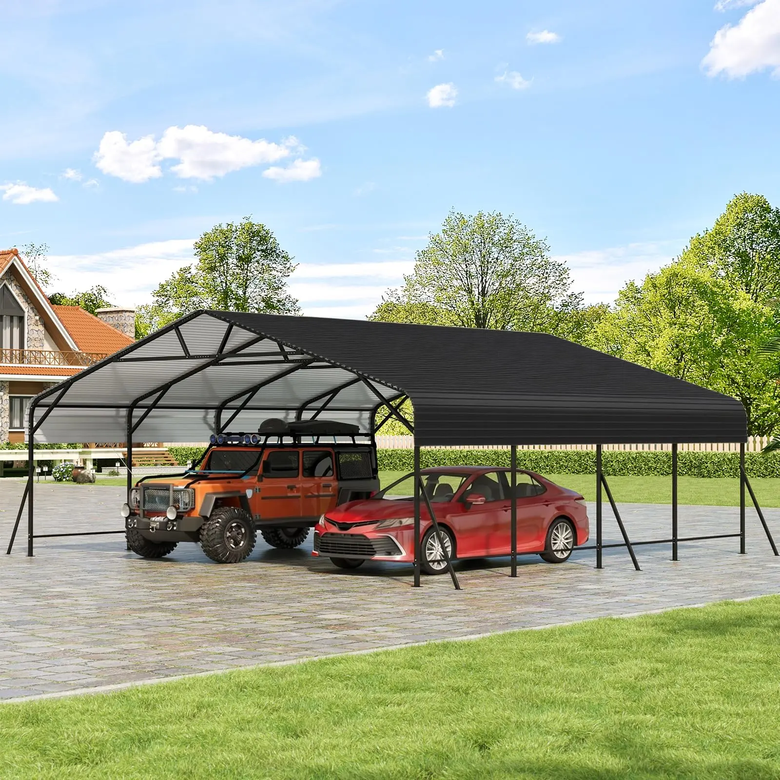 20x20 Heavy-Duty Galvanized Steel Carport - All-Weather Shelter with Reinforced Frame for Cars, Boats