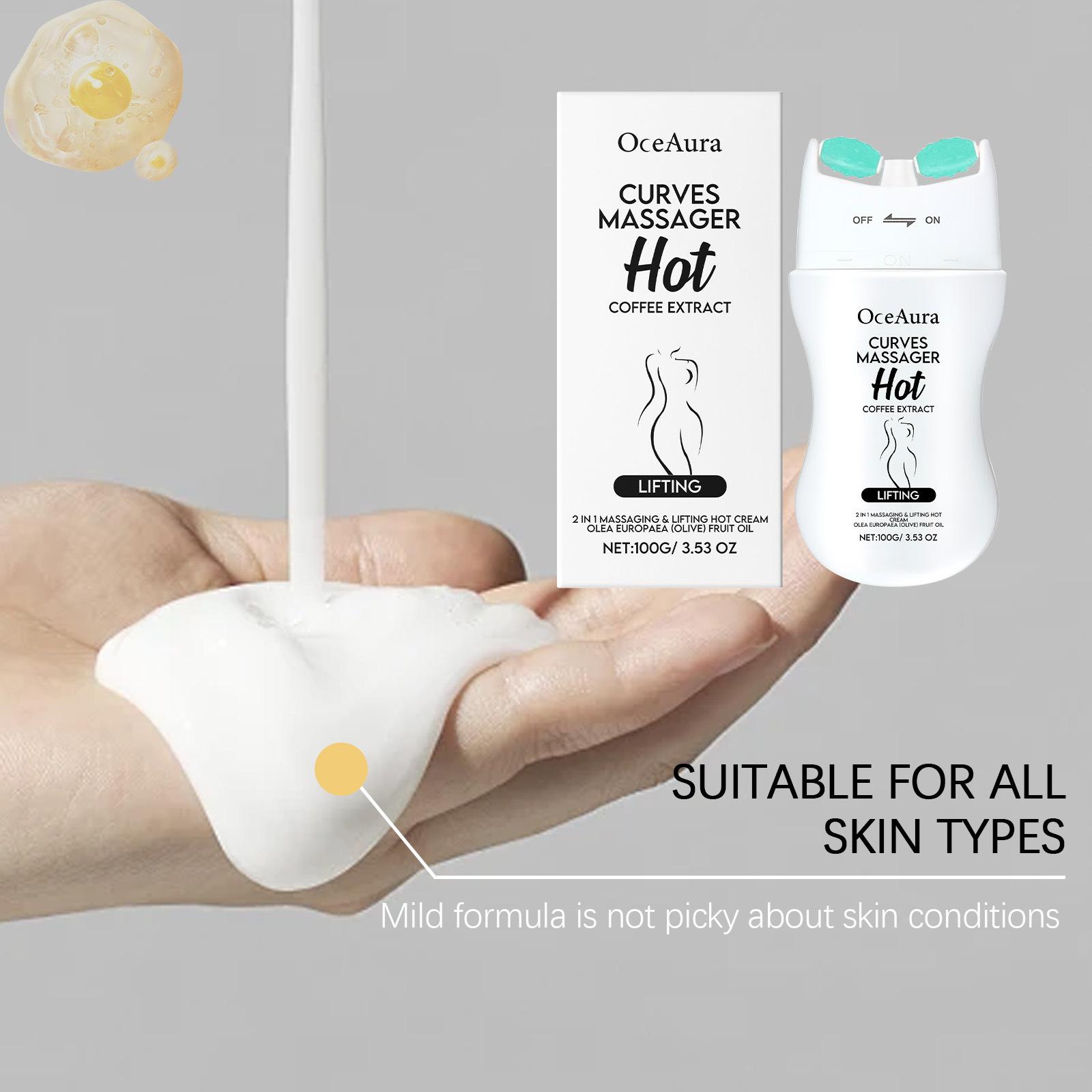 3 Pack OCEAURA Massager Hot Cream with Built-in Roller | 2-in-1 Lifting Body Massager with Coffee Extract | 100g Firming Cream for Skin Tightening & Deep Hydration, Visibly Smooths Skin Texture, Suitable for All Skin Types