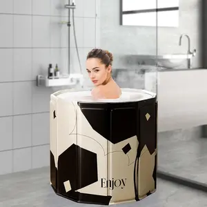 Adult portable bathtub, easy-to-assemble foldable bathtub (31.5"L x 26"), suitable for travel, camping, and outdoor activities (black and white, L)